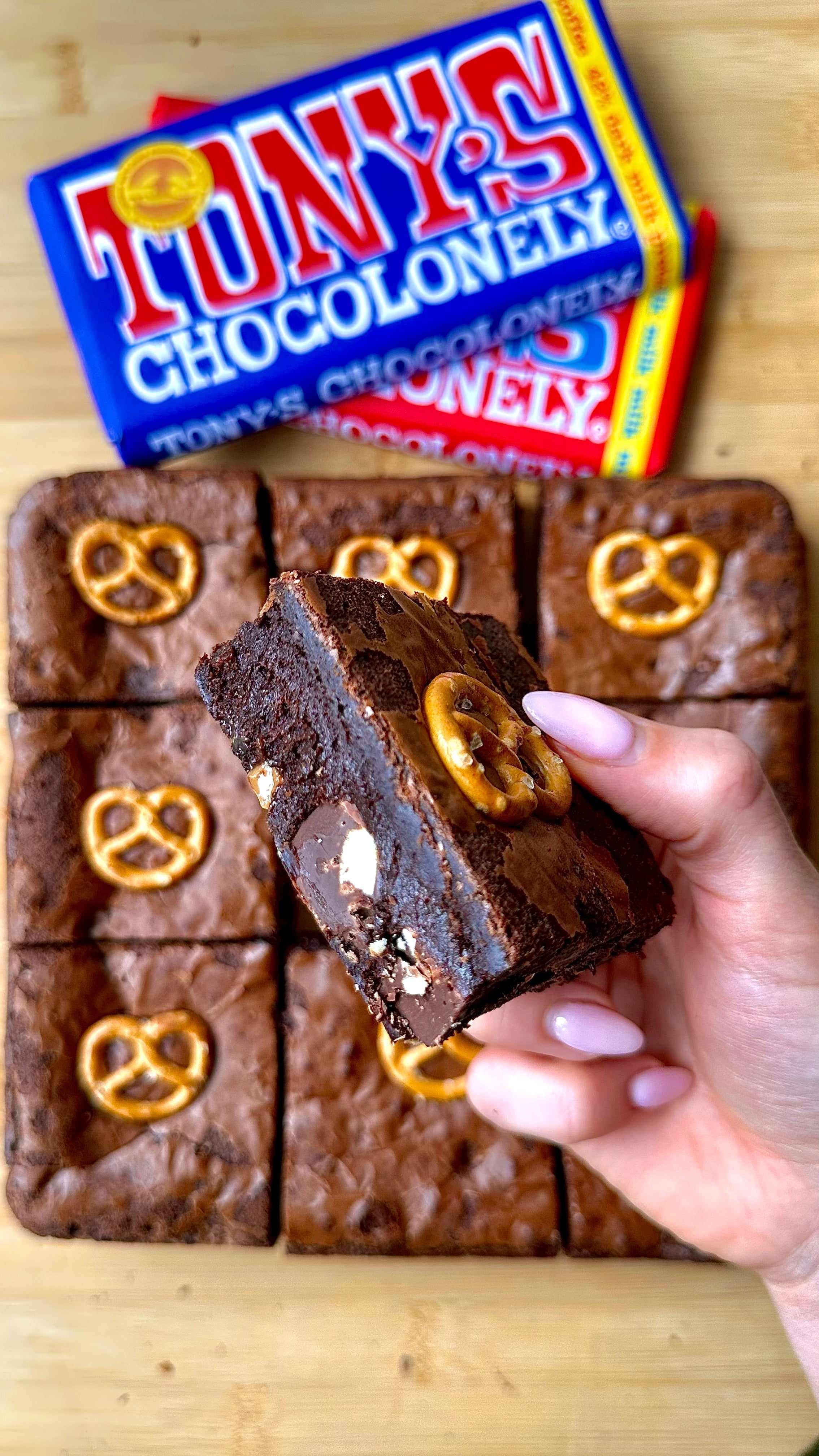 Tony's dark milk pretzel toffee brownies